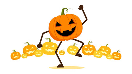 Dancing Halloween Pumpkin: A cheerful and animated pumpkin, carved with a playful grin, takes center stage as it celebrates Halloween, surrounded by a chorus of cheerful pumpkin companions.