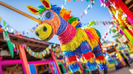 Colorful pi?ata, vibrant fiesta decorations