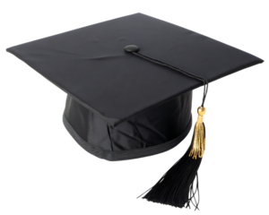 Graduation mortarboard cap with tassel concept white background, isolated on transparent background