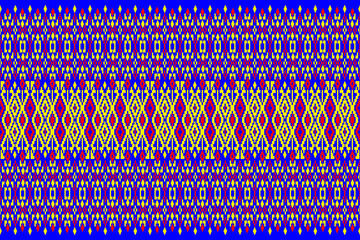 A seamless pixel-art pattern inspired by traditional folk embroidery, featuring nested diamond shapes, floral snowflake motifs, and ornamental lattice structures in shades of blue, turquoise, white