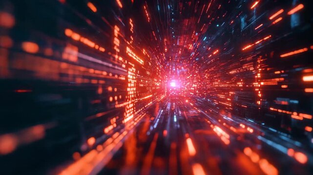 A vibrant representation of a quantum error detection system is displayed, with radiant colors flowing through a digital tunnel.