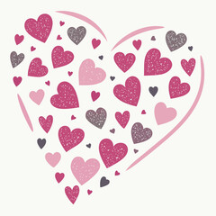 Romantic heart made of small pink and purple hearts, love and Valentine’s Day illustration perfect for wedding, anniversary, romance and celebration themes