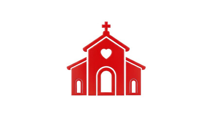 Isolated Red Church Icon with Heart-Shaped Window, Simple Religious Building Illustration
