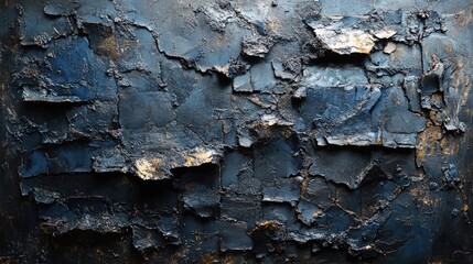 Abstract textured dark blue and gold surface, cracked