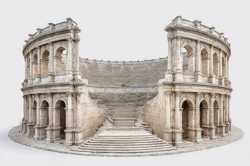 Obraz premium Ruined amphitheater, light beige stone, isolated