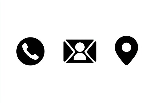 Contact Information Icons.  Three simple, solid icons phone, email, and location