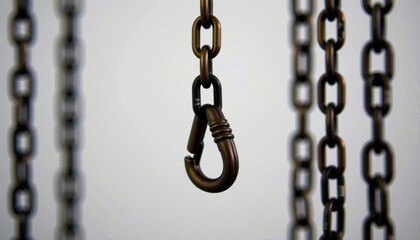 Hanging metal hook attached to rusted chain

