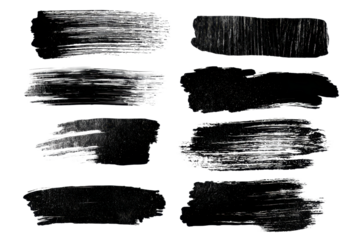 Abstract black ink paint brush stroke shape transparent PNG set bundle, isolated white background. Creative brushes pattern art design