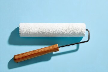 Obraz premium White roller tool with wooden handle paint roller metal frame