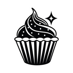 Cupcake vector illustration with cream and chocolate on white background