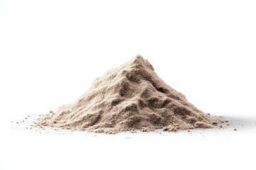A mound of light tan powder.  Isolated on white