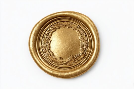 Gold circular wax seal with ornate design
