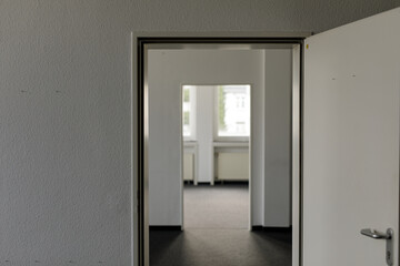 Modern office interior, open door, empty room, potential, opportunity, new start, architecture, building, design.