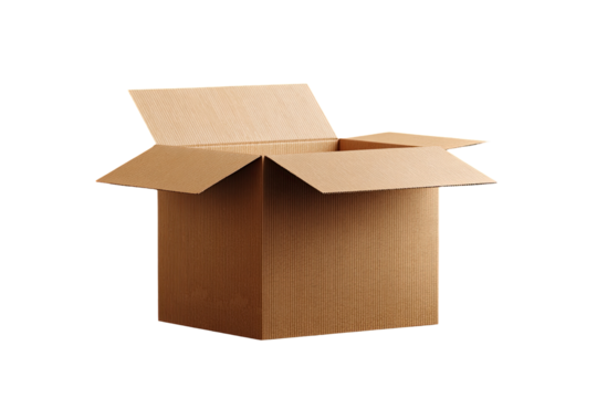Open cardboard box, light brown, empty