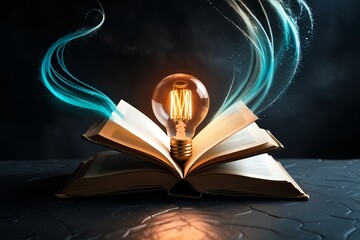 Illuminated knowledge an open book radiates light and ideas symbolizing wisdom and discovery