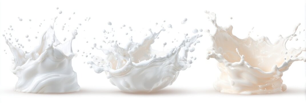 Three milk splashes against a white background