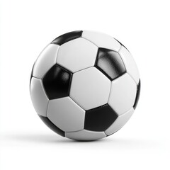 Fototapeta premium Soccer ball, black and white, hexagonal panels, glossy finish, isolated on white background