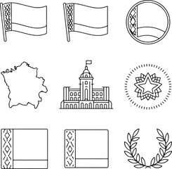 Fototapeta premium Hand-Drawn Belarus Flag and National Symbol Icon Pack with Landmarks, Map, Traditional Motifs, and Emblem