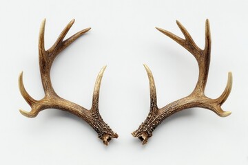 Obraz premium Pair of deer antlers, light brown, symmetrical, isolated