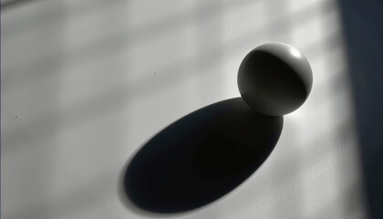 White ball casting shadow in spotlight beam
