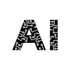 Vector graphic illustrating the letters AI with a digital chip and line texture, symbolizing futuristic innovation and smart technology