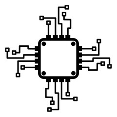 Stylized line art illustration of a central processing unit (CPU) chip, symbolizing AI, computing, and electronic innovation