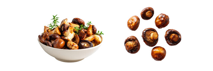 Delicious brown mushrooms in a bowl with transparent background food photography natural light
