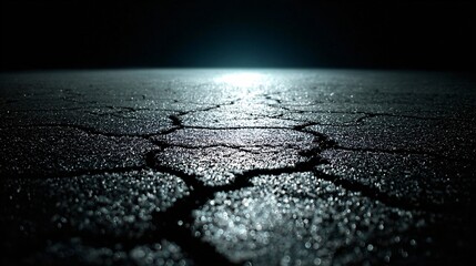 Midnight cracked ground illuminated by glowing light