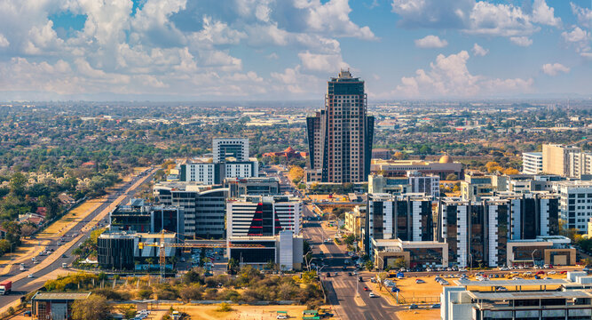 Fototapeta aerial view, Gaborone, CBD, capital Botswana situated in Southern Africa region in Africa, african booming economy and developments
