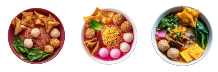 Delicious noodle dishes restaurant food photography transparent background top view
