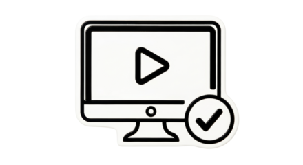 Isolated Video Playback on Computer Icon with Checkmark Approved, Sign of Verified Success