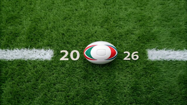 Rugby ball on the field, score 20-26.