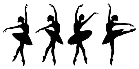 Vector illustration of ballerinas in silhouette dancing in different elegant poses
