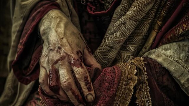 A close-up view of bloody hands, possibly from an injury or violent situation