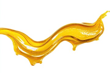 Golden liquid splash, a smooth, flowing, yellow liquid arc against a white background