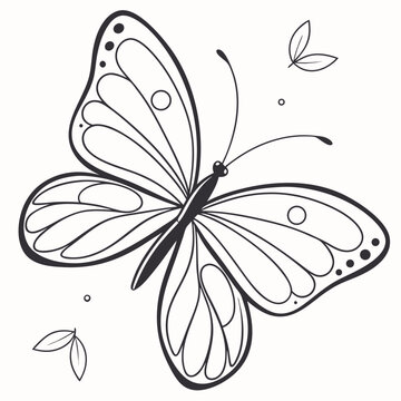 Delicate Black and White Butterfly Line Art Illustration for Coloring, Nature Themes, and Graphic Design Projects
