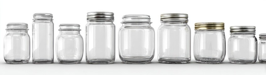 Various clear glass jars with metal lids