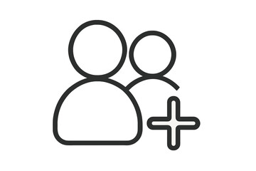 Add user, new member, or join group icon. Simple line vector for community, teamwork, and social media concepts. Follow, subscribe button for web, app ui. HR, recruitment sign.