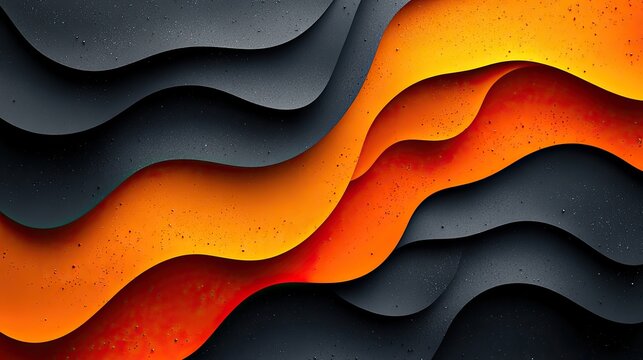 Abstract wavy layers of orange and dark gray, dynamic background