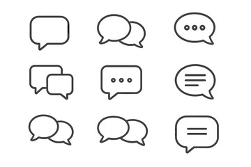 Speech bubble line icon set. Chat message, dialogue, comment, and communication symbols. Outline vector signs for web design, apps, and user interface elements. Talk concept.