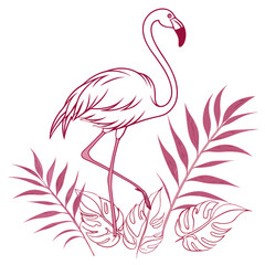 Flamingo Among Tropical Leaves Elegant Bird Illustration