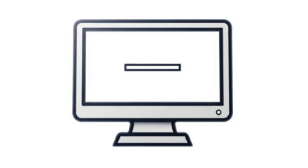 Isolated computer monitor displays a minus sign, minimalistic flat graphic element for websites