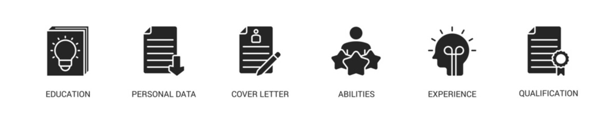 Curriculum Vitae Glyph Icon Set. Vector Illustration Concept With Some Icons. Designed In Glyph Style