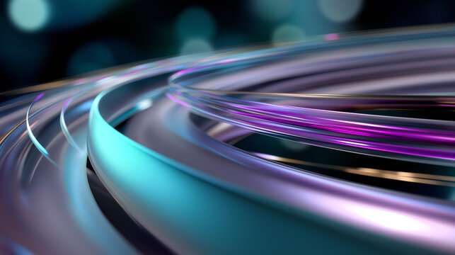 Dynamic composition: oval plates bending holographic waves, abstract futuristic motion lines trailing.