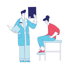 Medicine with Man Doctor in Coat with Patient Examine Screen Vector Illustration