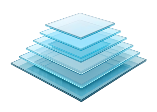 Layered Glass Square Pyramid Transparent Construction white background, isolated on transparent background