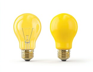 Two yellow light bulbs, side-by-side, on white background, studio shot