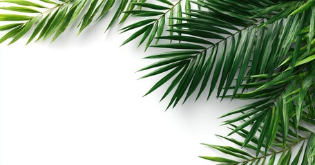 Palm fronds frame a white background (1)