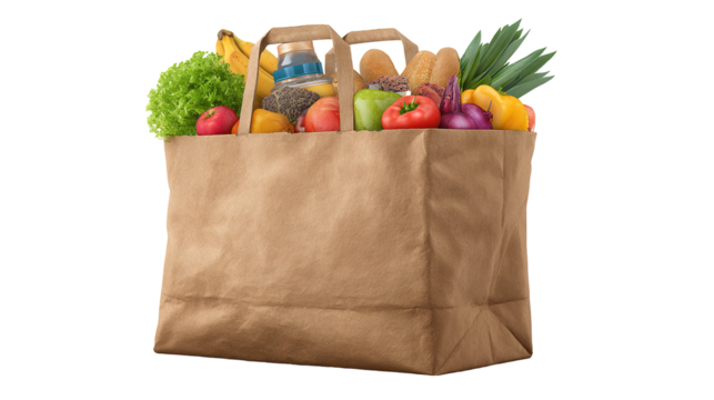 groceries in a bag isolated on transparent white background