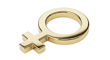 Isolated golden Venus symbol of female gender, shiny metallic ring for reproductive issues